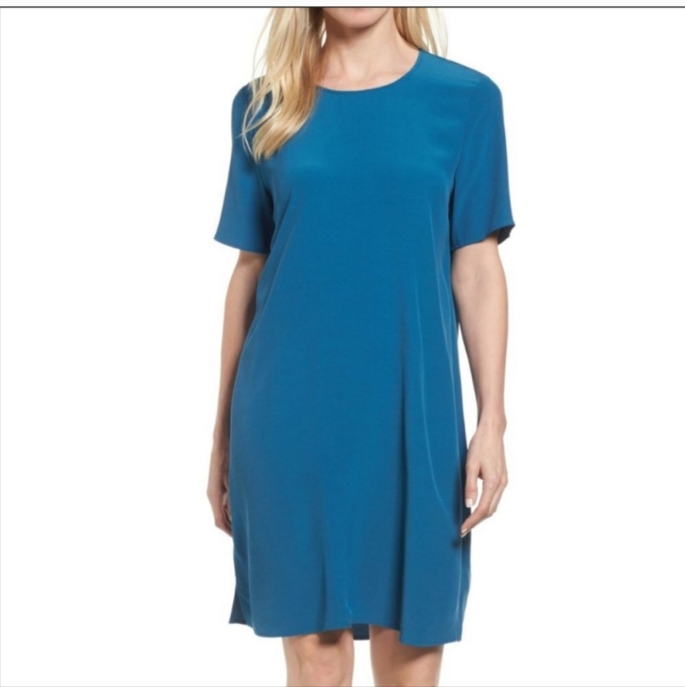 Eileen Fisher Blue crepe Shift Dress - Picture 10 of 10